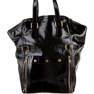 YSL Iconic Downtown Tote Bag, Leather Black Enamel 19.2"Lx944"Wx13.3"H